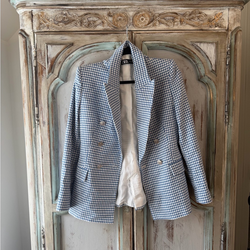 Blue and White Checkered Blazer